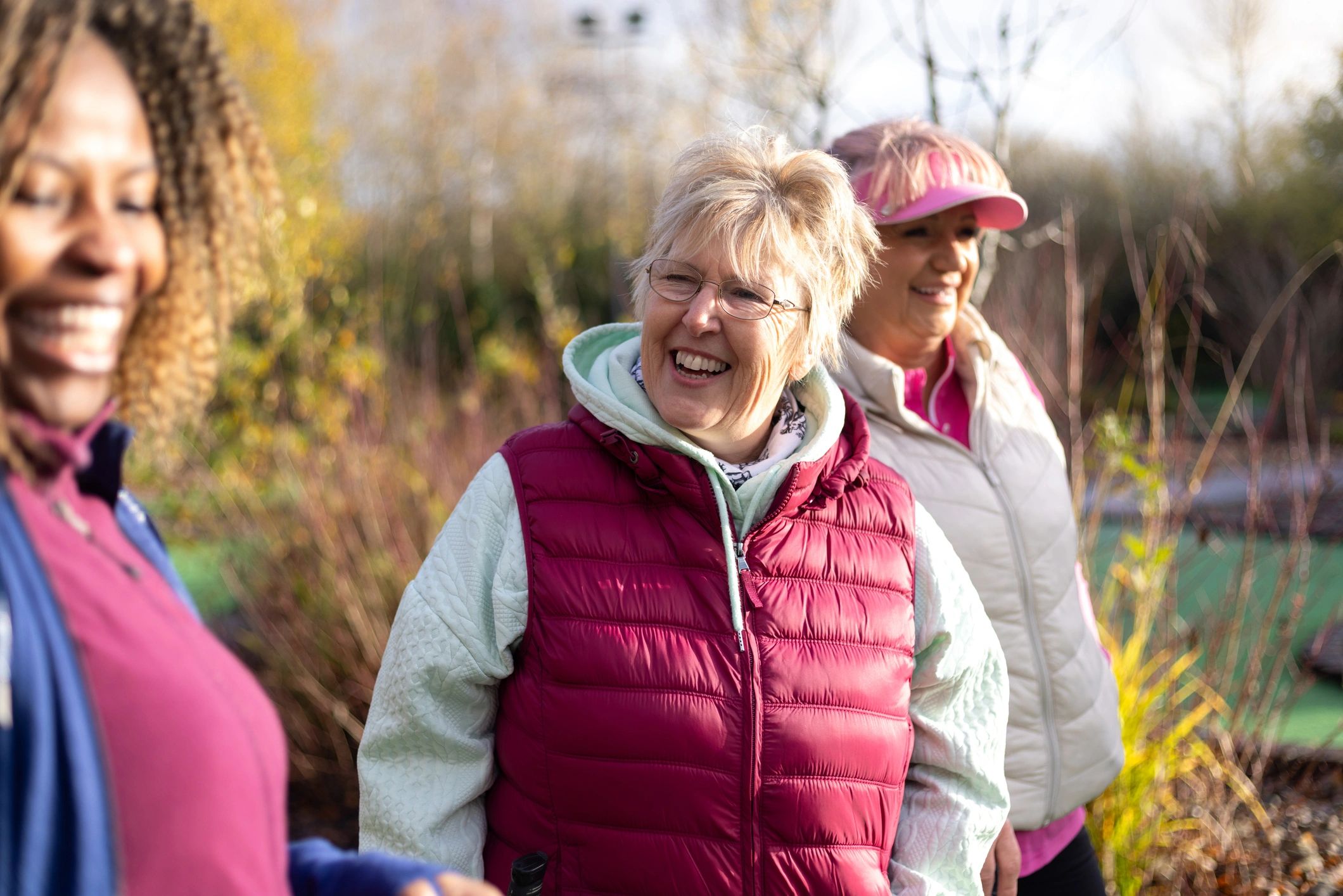 Active mature adults enjoying movement and community together